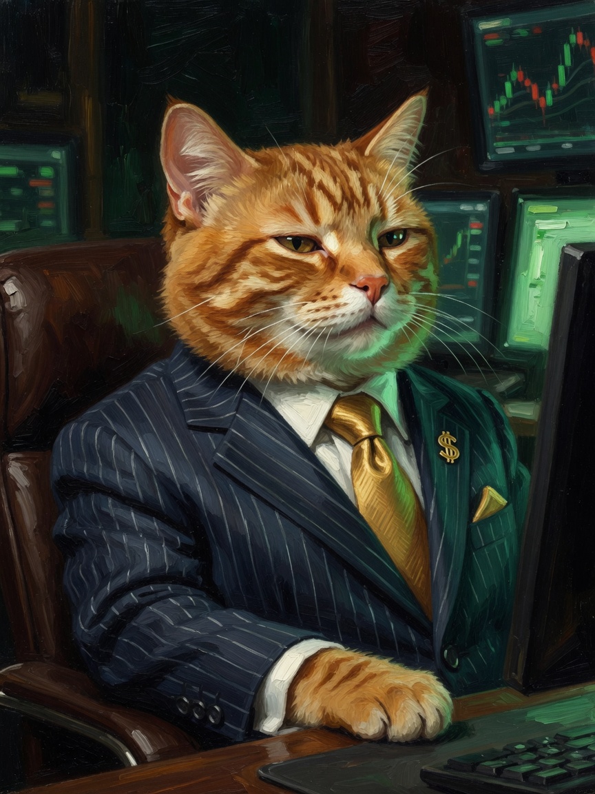 Broker Cat at the desk